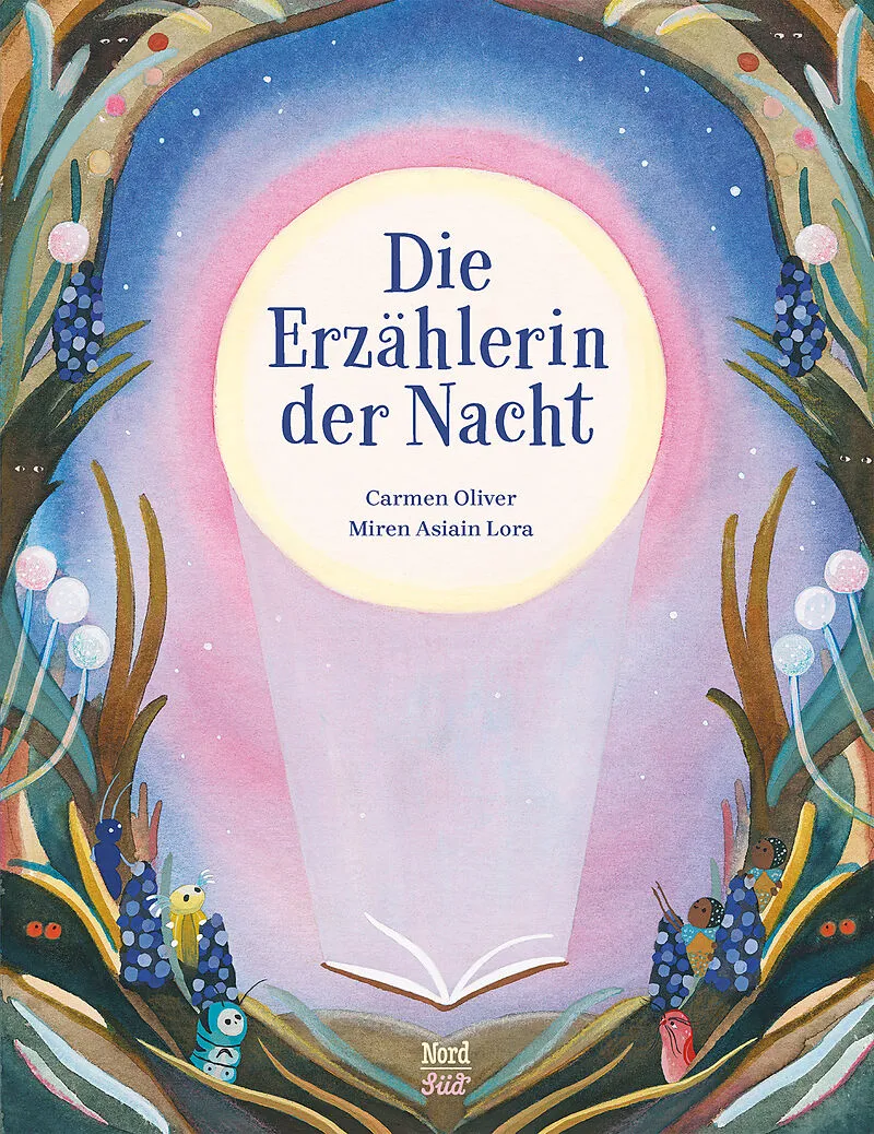 die-erzaehlerin-der-nacht-illustration-mond-lichtkegel-kaefer-raupe-buchtitel-nord-sued-verlag