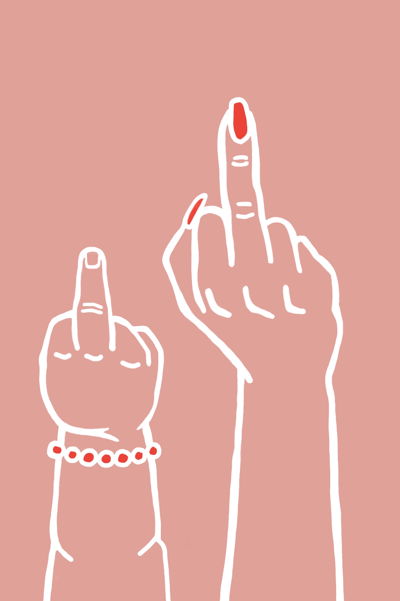 rosa-hintergrund-babyhand-frauenhand-rote-fingernägel-mittelfinger