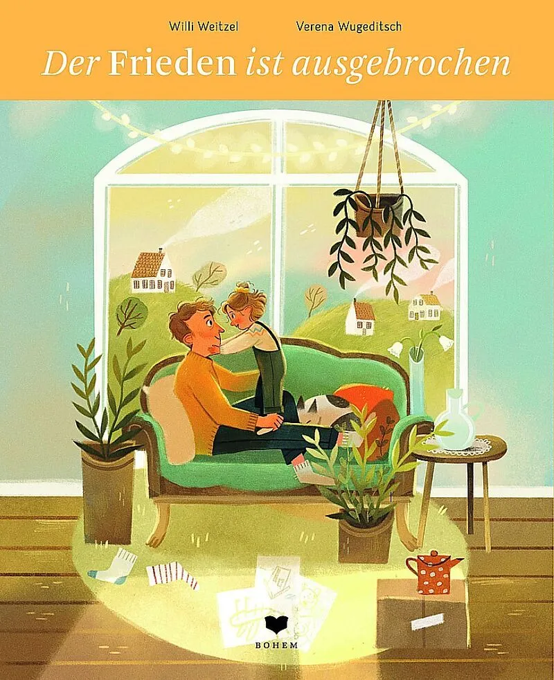 buchtitel-der-frieden-ist-ausgebrochen-illustration-mann-mädchen-fenster-sofa