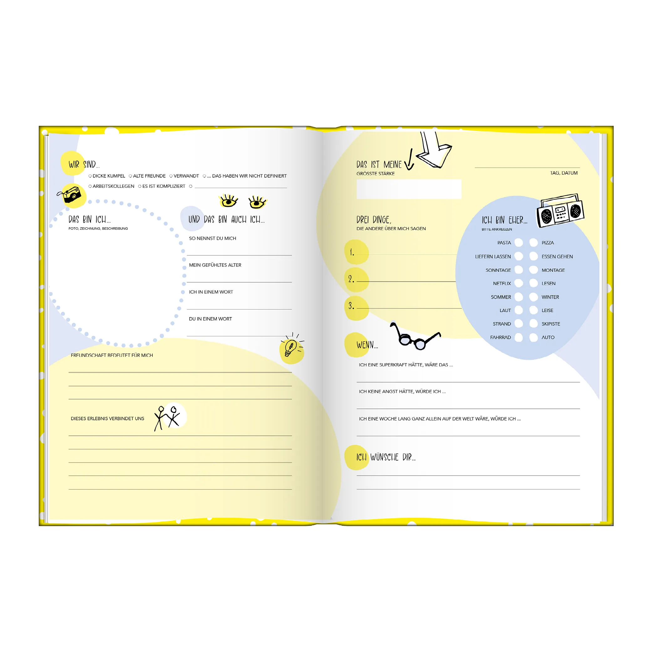 innenseite-freundealbum-illustraitonen-pfeil-sonnenbrille-gelb